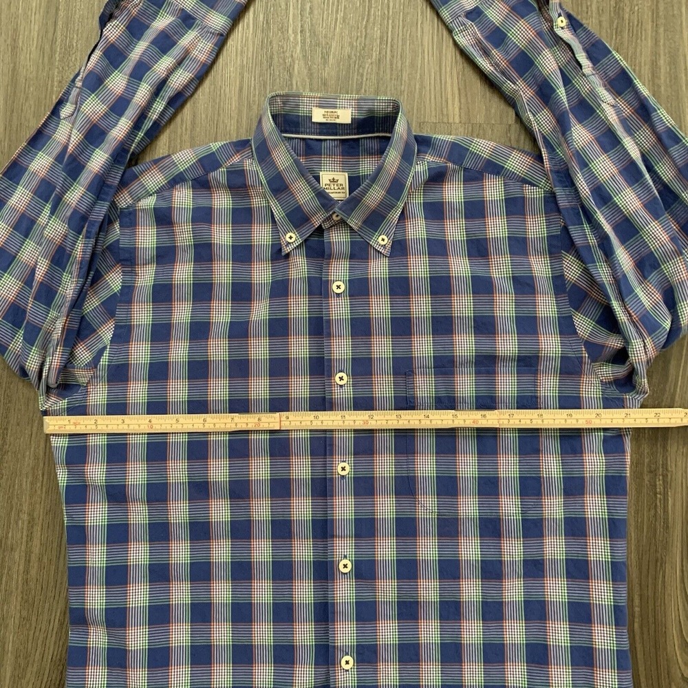 Peter Millar Mens Long Sleeve Contemporary Fit Button Down Purple Plaid Medium - Picture 5 of 7